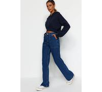 Wovcor High Waist Utility Wide Leg Jeans With Front Pockets In Navy Navy 4