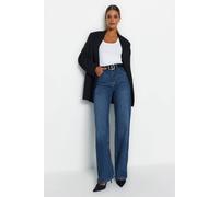Wovcor High Waist Wide Leg Jeans Denim In Dark Blue Dark Blue