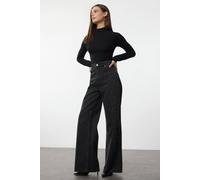 Wovcor High Waist Wide Leg Jeans With Rhinestone Detail In Black Black