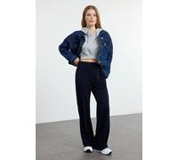 Wovcor High Waist Wide Leg Washed Jeans In Navy Navy