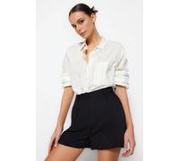 Wovcor High Waist Woven Shorts With Seam Detail In Black Black