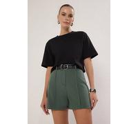 Wovcor High Waist Woven Shorts With Seam Detail In Green Green