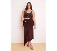 Wovcor High Waist Wrap Detail Midi Skirt With Draped Front Design In Brown Brown