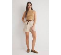 Wovcor High Waisted Belted Cotton Short In Beige Beige 10