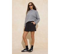 Wovcor High Waisted Pleated Mini Skirt With Side Pockets In Black Black