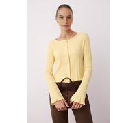 Wovcor Jacquard Ribbed Button Front Knit Blouse In Yellow Yellow
