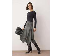 WOVCOR Jacquard Skater Asymmetrical Midi Knit Skirt - Dark Grey - M