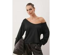 WOVCOR Knit Blouse with Open Shoulders - Black - M
