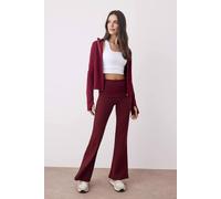 Wovcor Knit High-Waist Foldover Flare Leggings In Burgundy Burgundy