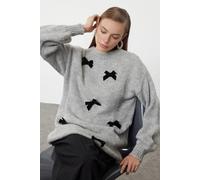 Wovcor Knit Sweater With Bow Applique Detail And Long Sleeves In Grey Grey L
