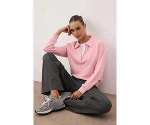 WOVCOR Knit Sweatshirt with Zipper Detail - Pink - S