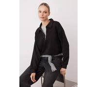 Wovcor Knit Sweatshirt With Zipper Detail Polo Style Sweat In Black Black