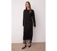 Wovcor Knitted Maxi Dress With Lace Hem Detail In Black Black