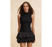 Wovcor Lace Bodice Balloon Hem High Neck Sleeveless Mini Dress In Black Black