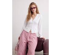 Wovcor Lace Detail Fitted V Neck Long Sleeve Shirt In White White