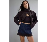 Wovcor Lace Detail High Waist Mini Denim Skirt In Dark Navy Dark Navy