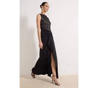 Wovcor Lace Detail Woven Maxi Evening Dress In Black Black