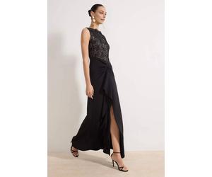 Wovcor Lace Detail Woven Maxi Evening Dress In Black Black