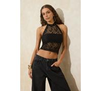 WOVCOR Lace Half-Lined Halter Neck Party Blouse - Black - 6
