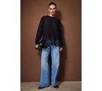 Wovcor Lace Hem Detail Knit Jumper In Black Black M