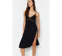 Wovcor Lace Panel Strappy Nightdress With Side Slit Detail In Black Black
