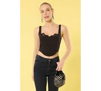 Wovcor Lace Trim Asymmetric Bustier Corset Top In Black Black
