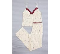 Wovcor Lace Trim Cami Top And Trousers Pyjama Set In Ecru Ecru