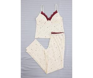 Wovcor Lace Trim Cami Top And Trousers Pyjama Set In Ecru Ecru
