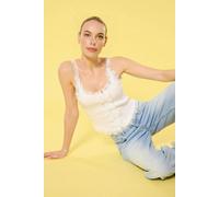 Wovcor Lace Trim Ribbed Strappy Blouse Top In Ecru Ecru
