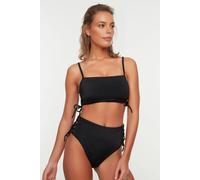 Wovcor Lace Up Side High Waist Bikini Bottom With Adjustable Tie Detail In Black Black
