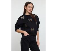 Wovcor Leopard Bow Embroidered Fleece Sweatshirt In Black Black