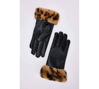 Wovcor Leopard Faux Fur Cuff Faux Leather Winter Gloves In Black Black