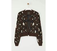 WOVCOR Leopard Patterned Crop Soft Textured Knit Cardigan - Brown - S