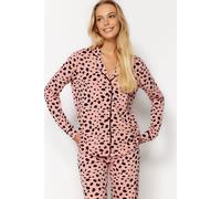 Wovcor Leopard Print 2-Piece Cotton Pajama Knit Set In Pink Pink