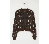 Wovcor Leopard Print Crop Knit Cardigan Button Detail In Brown Brown S