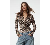 Wovcor Leopard Print Deep V-Neck Long Sleeve Bodysuit Multi