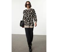 Wovcor Leopard Print High Neck Knitted Sweater Multi