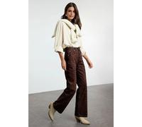 Wovcor Leopard Print High Waist Suede Look Wide Leg Trousers In Brown Brown