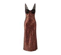 Wovcor Leopard Print Lace Detail Satin Maxi Dress Multi