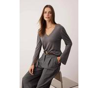 Wovcor Lightweight V-Neck Fine Knit Jumper In Grey Grey S