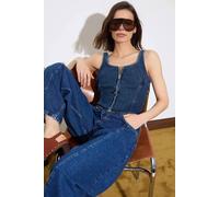 Wovcor Limited Edition Strappy Crop 100% Cotton Denim Blouse In Blue Blue