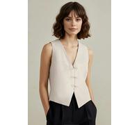 WOVCOR Linen Look Front Tie V-Neck Woven Vest - Beige - 8