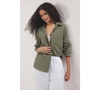 Wovcor Linen Look Oversize Woven Shirt In Khaki Khaki 6