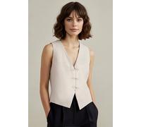 Wovcor Linen Look Tie Front V Neck Sleeveless Tailored Vest In Beige Beige