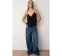 WOVCOR Linen-Look Woven Blouse with Bow Detail - Black - 8