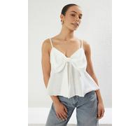 WOVCOR Linen-Look Woven Blouse with Bow Detail - White - 8