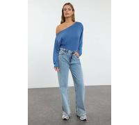 Wovcor Long Sleeve Boat Neck Relaxed Cut Knit Blouse In Blue Blue