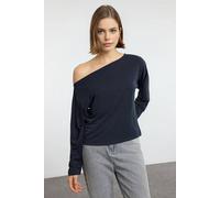 Wovcor Long Sleeve Boat Neck Relaxed Cut Knit Blouse In Dark Navy Dark Navy