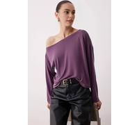 Wovcor Long Sleeve Boat Neck Relaxed Cut Knit Blouse In Plum Plum