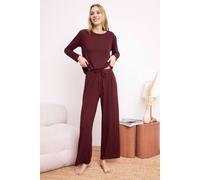 Wovcor Long Sleeve Ribbed Pointel Pyjama Set In Burgundy Burgundy
